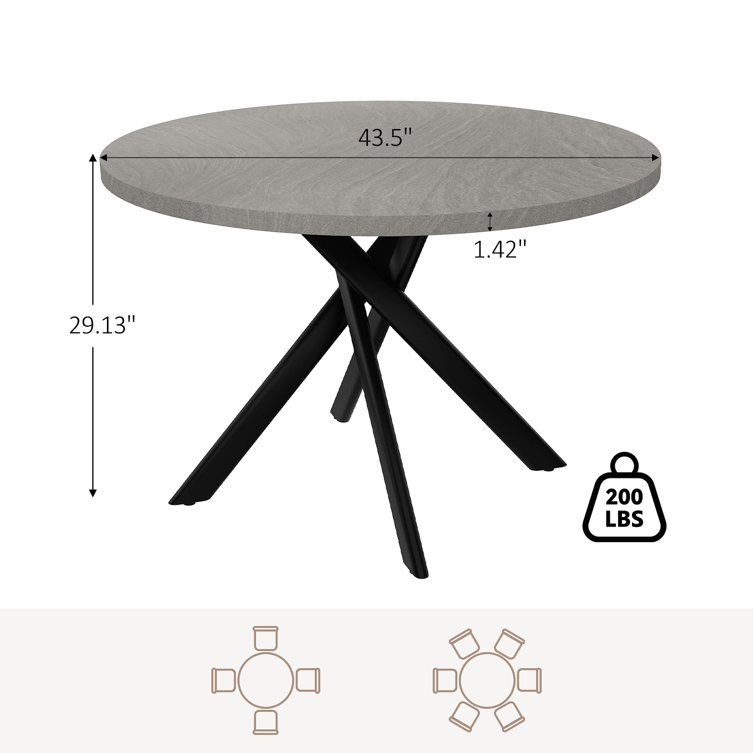 43.5 Round Dining Table for 4, Space Saving Kitchen Table with Metal Legs, Mid Century Modern Dining Table for Dining Living Room Apartment Small Space