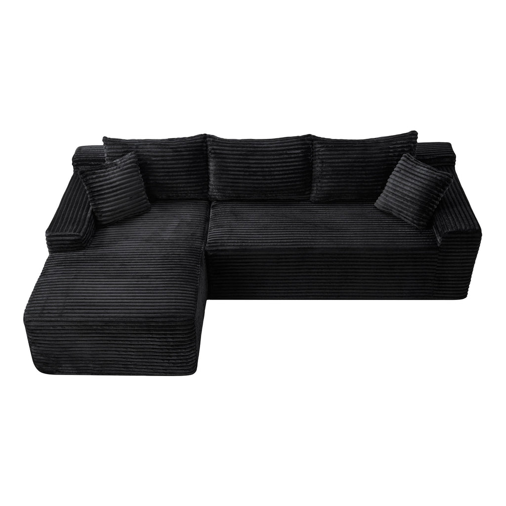 LLappuil 108 Sectional Sofa, Modular Sectional Couch with Left Chaise, Deep Seat Corduroy Cloud Sofa for Living Room Black