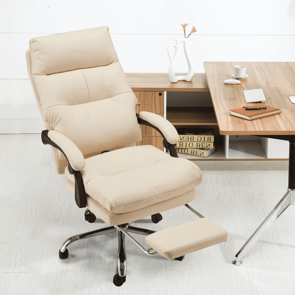 HOMREST Ergonomic Office Chair with 6-Point Massage & Heating, Adjustable Executive Desk Chair with Retractable Footrest, PU Leather Home Office Desk Chair for Home & Office (Black)