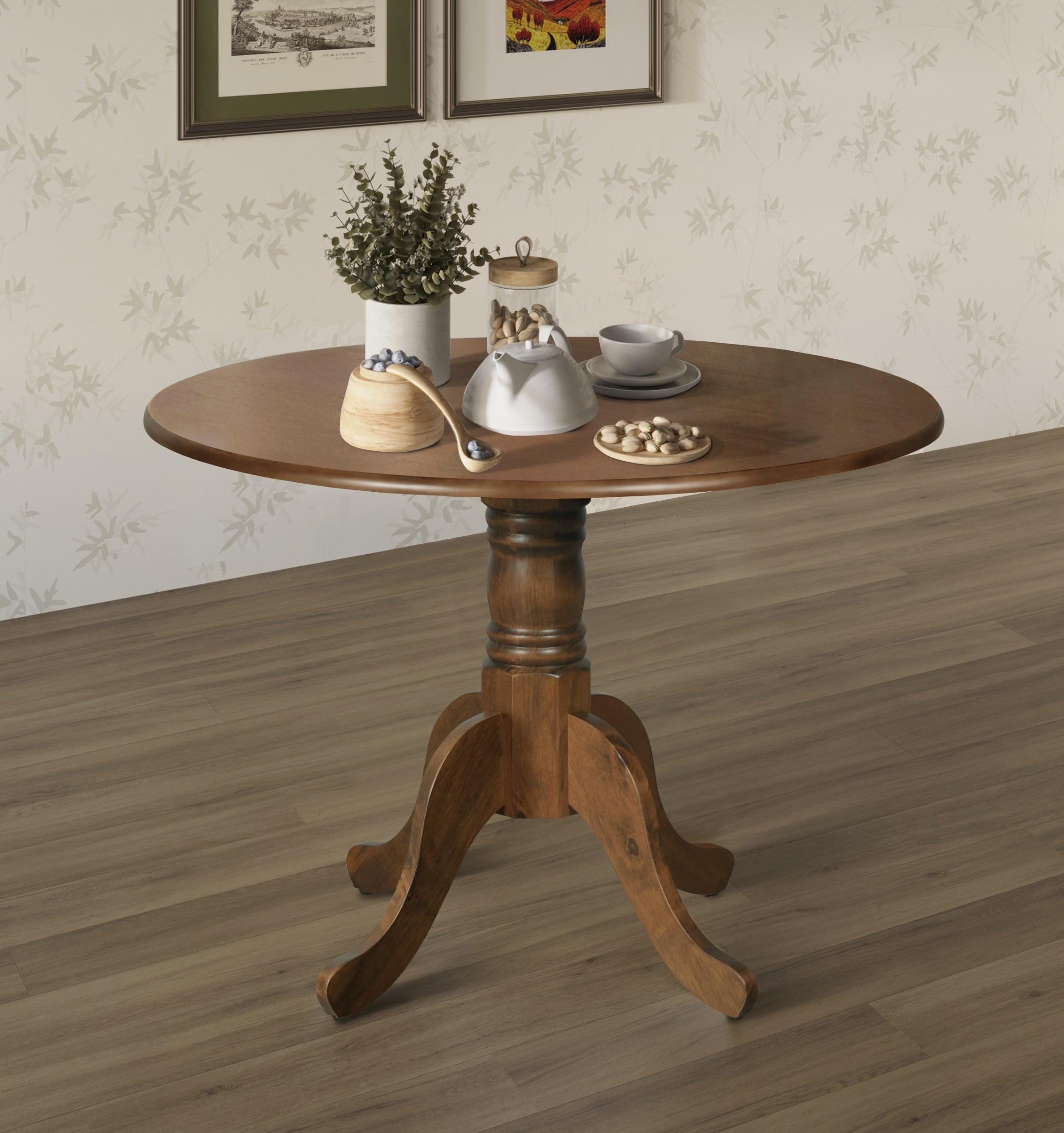 Home Design Olivia Dining Table with Round Pedestal Top, Mid-Century Modern Style, Easy Assembly, Black