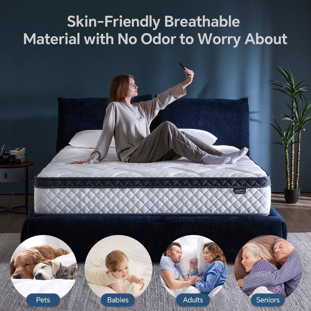Blinddarm Queen Mattress, 12 inch Hybrid Memory Foam Mattress in a Box, Individual Pocket Spring, Medium Firm, CertiPUR-US