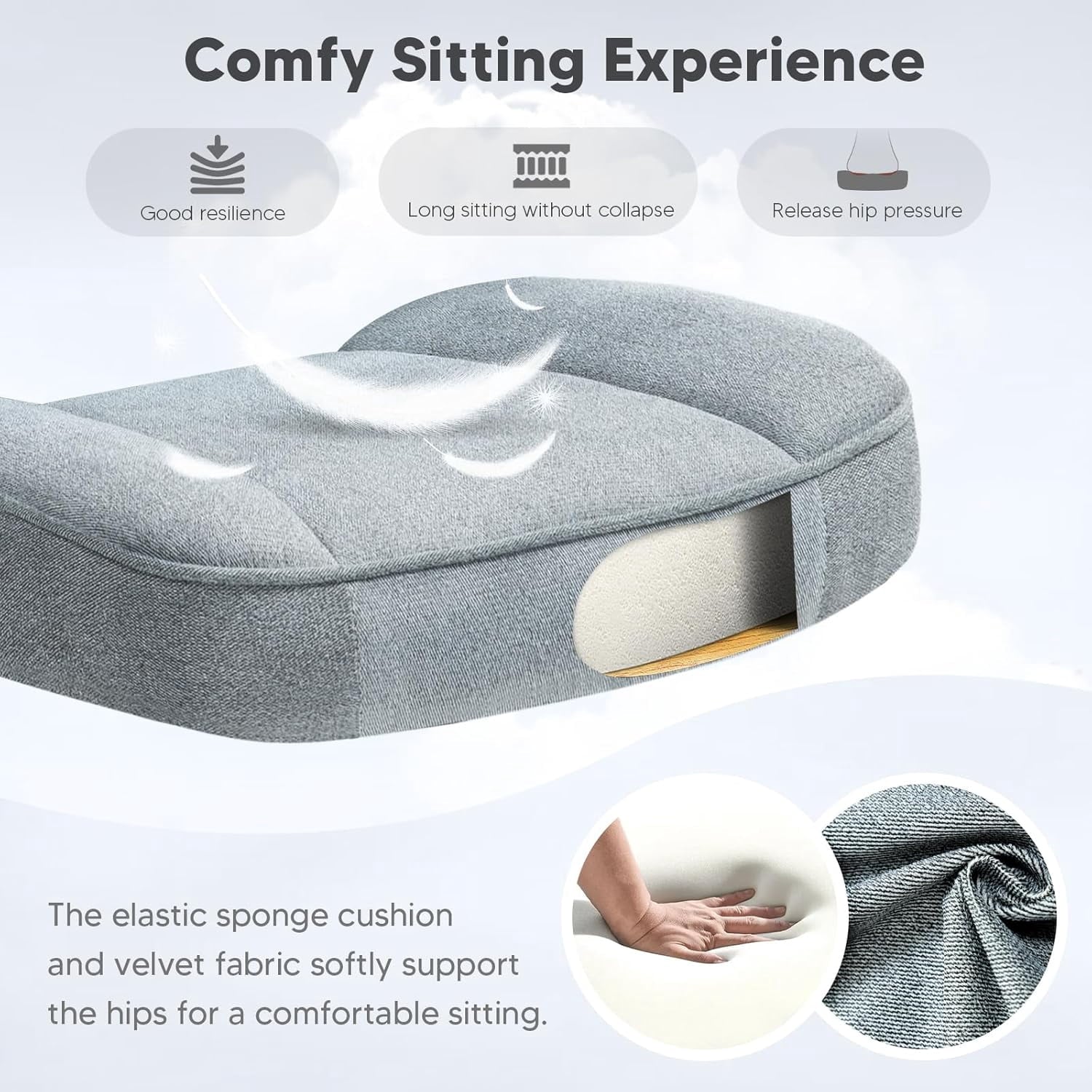 SEATZONE Ergonomic Home Desk Office Chair with Armrests and Wheels, Comfortable Swivel Task Executive Computer Chair, Velvet Fabric for Adults and Teens,Gray