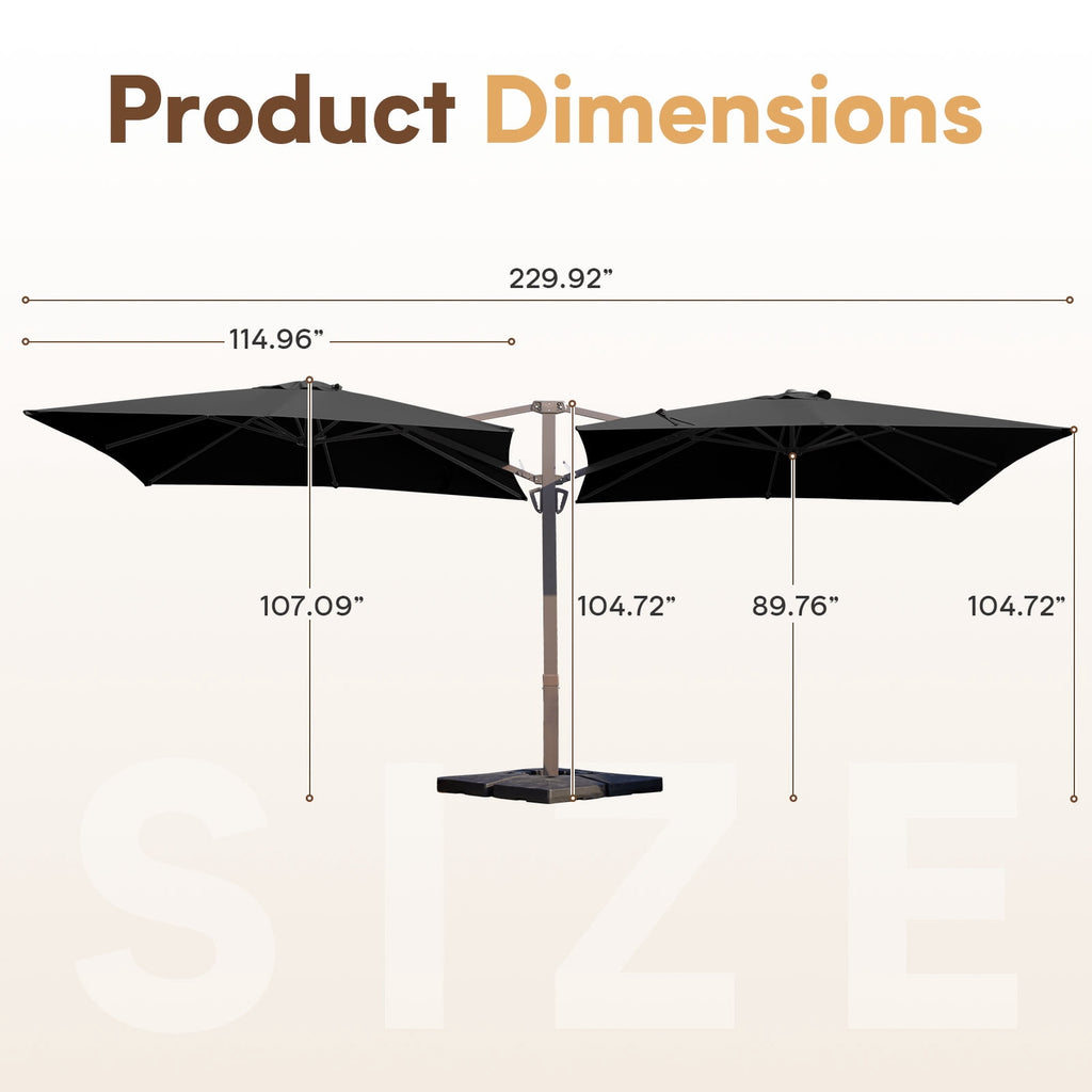 FUNDAZE 10x10ft Double Canopy Cantilever Umbrella, Patio Outdoor with Base & Cover, Waterproof UV Resistant for Garden Poolside Shade, Beige