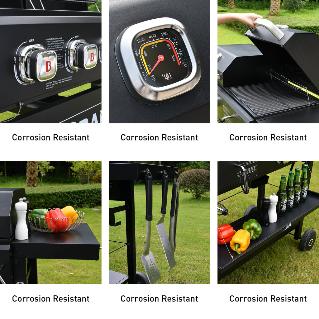 Brand Man Propane 6-Burner Combo Gas Grill with Flat Top Griddle, Heavy Duty 2-in-1 BBQ with Stainless Steel Lids for Outdoor Barbecue