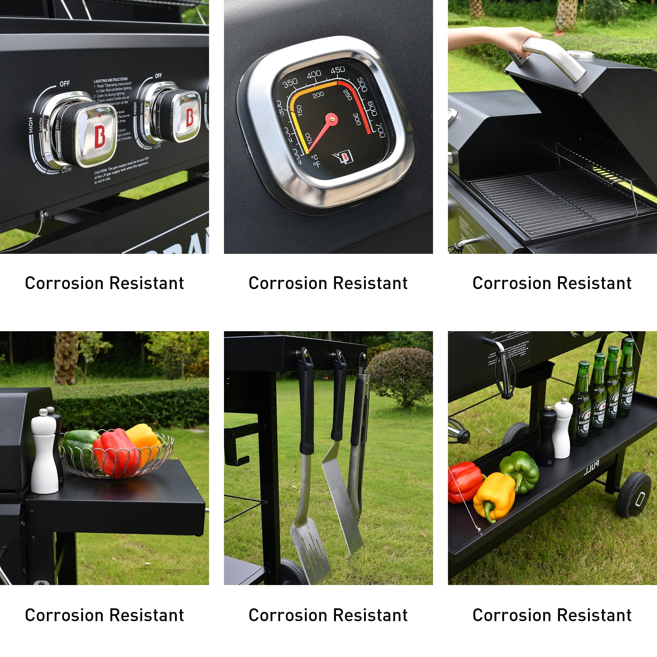 Brand Man Propane 6-Burner Combo Gas Grill with Flat Top Griddle, Heavy Duty 2-in-1 BBQ with Stainless Steel Lids for Outdoor Barbecue