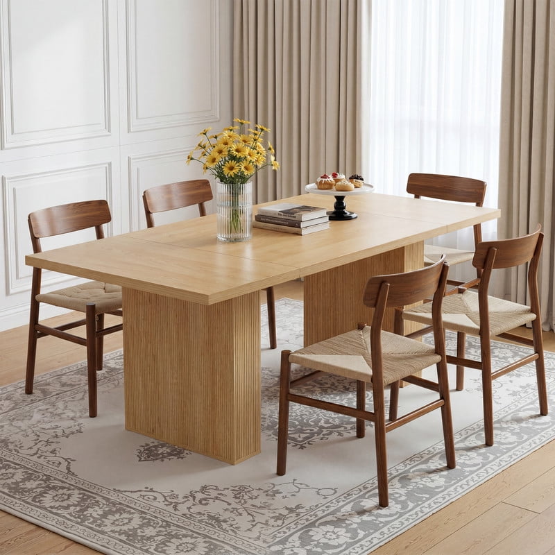 Hawsaiy Dining Table Set for 4, 78 Farmhouse Dining Table with 4 Upholstered Dining Chairs, Large Kitchen Table Set with Modern Shell Back Chairs & Metal Legs for Dining Room(Walnut + Black)