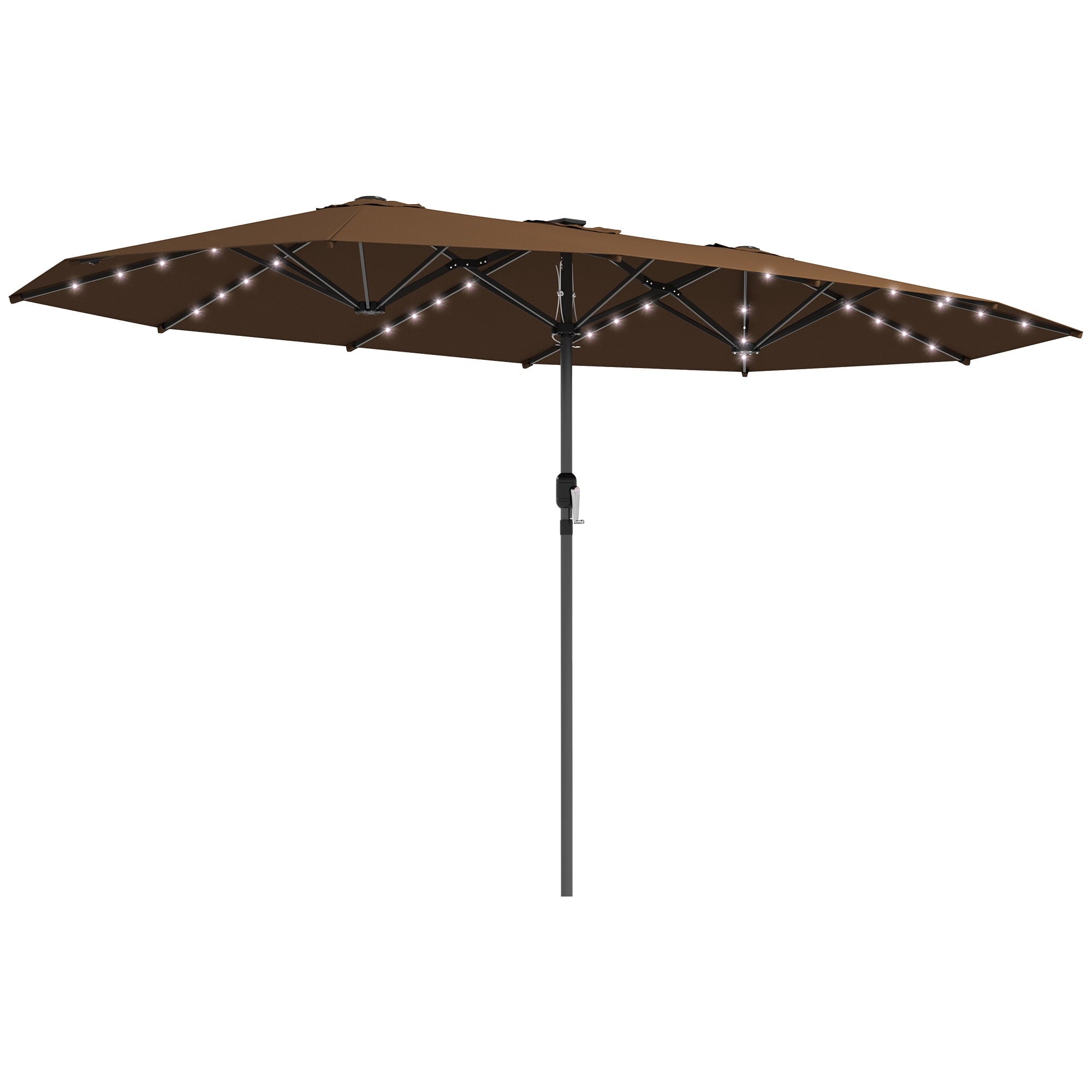 Outsunny Double-Sided Sun Umbrella, Outdoor Garden Parasol, Patio Sun Shade with LED Solar Light, Navy Blue