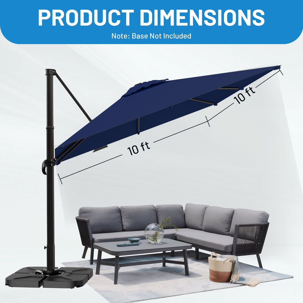 Easthome 10 × 10FT Square Cantilever Patio Umbrella, 360° Rotating Offset Umbrella with Crank, 8 ribs, Outdoor Hanging Roman Umbrella for Garden Deck Backyard, Red