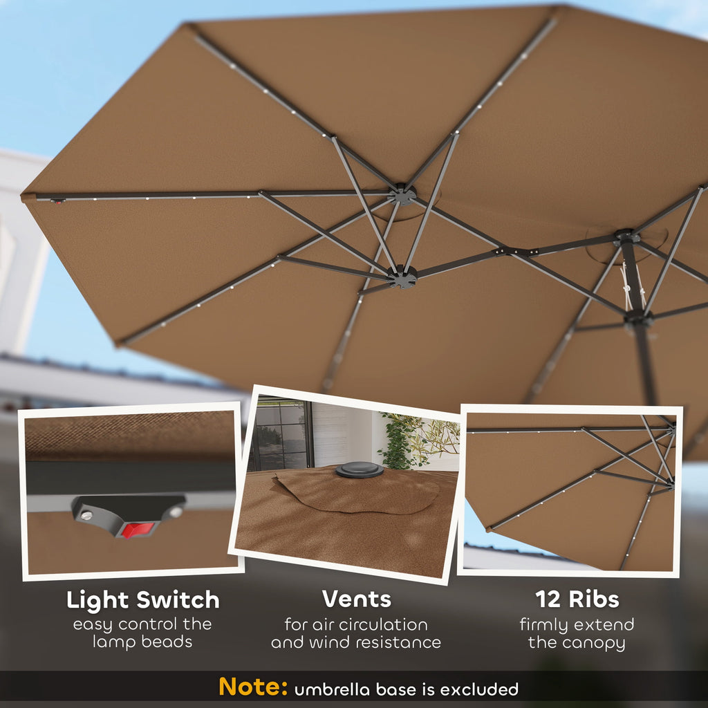 Outsunny Double-Sided Sun Umbrella, Outdoor Garden Parasol, Patio Sun Shade with LED Solar Light, Navy Blue