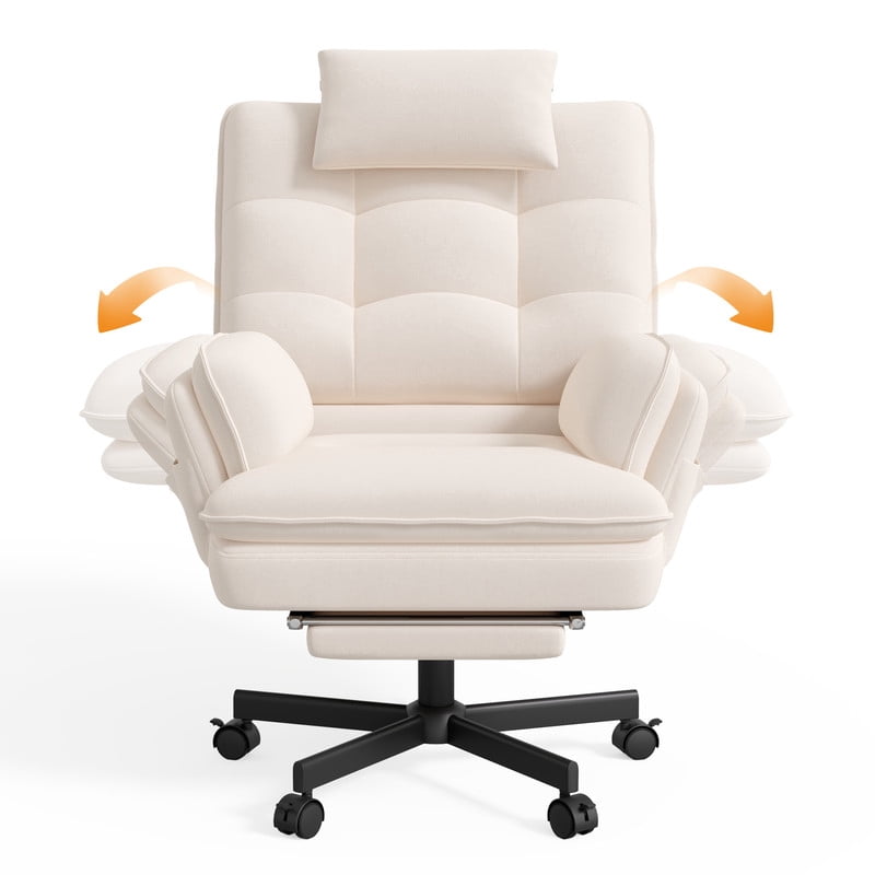 Hawsaiy Big and Tall Office Chair with Footrest, Ergonomic Executive Desk Chair with Flip-Up Arms, Reclining High Back Computer Chair with Headrest & Side Pockets, White