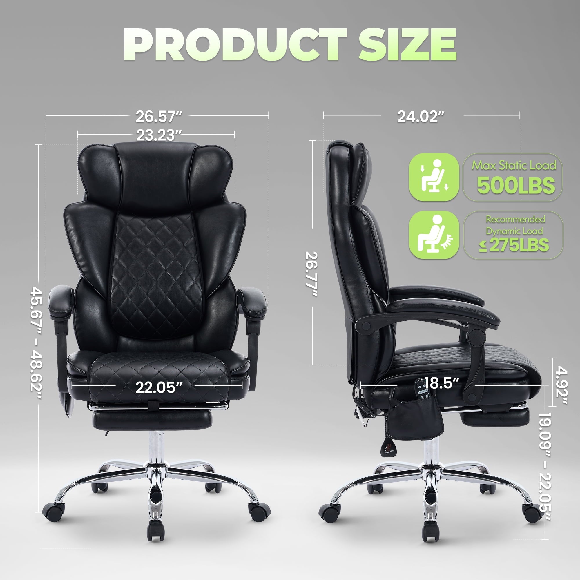 EOP Massage Office Chair with Heat and 6 Vibration Points, 500LBS Big and Tall Executive Office Chair with Adjustable Headrest, Ergonomic Computer Desk Chair with Footrest, Black