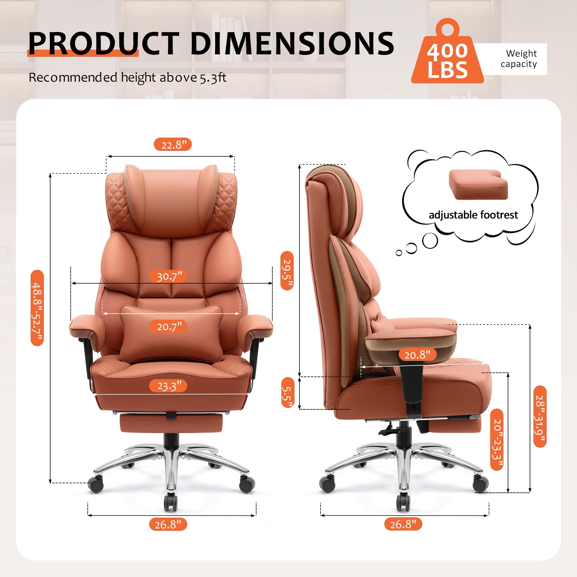 FASTES Office Desk Chair, Big and Tall Office Chair 400lbs Gaming Chair with Footrest, Ergonomic Executive High-Back Reclining Computer Chairs, Swivel Wheels and Lumbar Support, Black