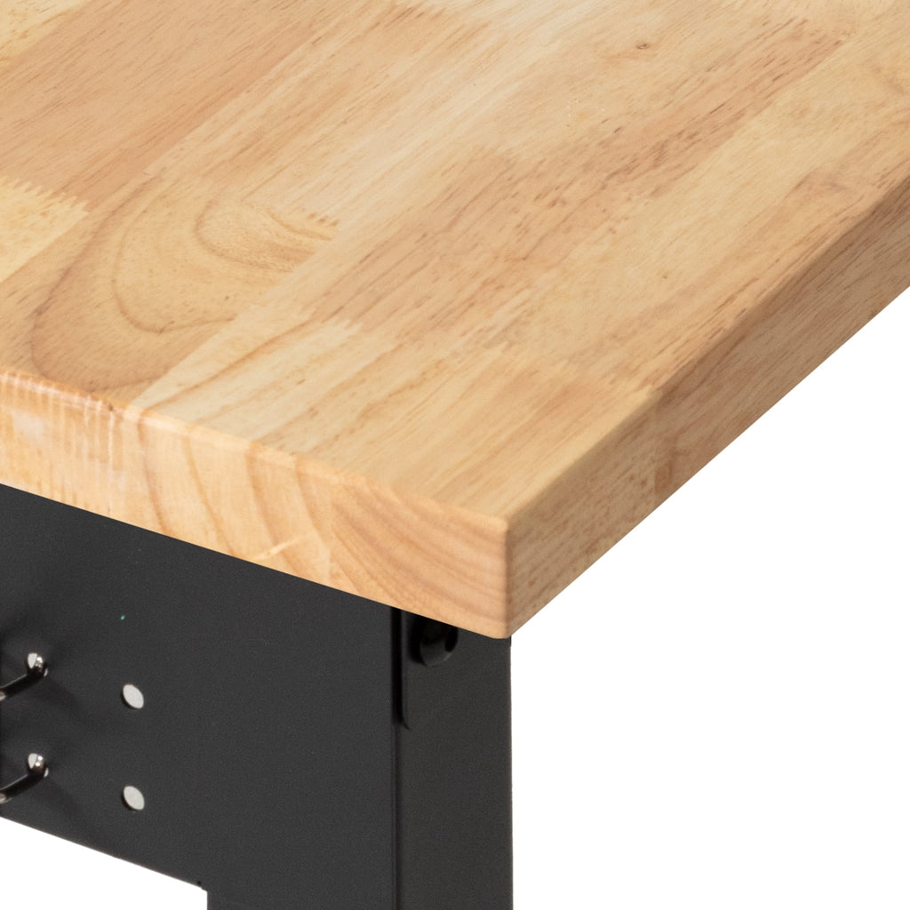 Adjustable Workbench, 5000 lbs Capacity, 96 x 24 Inch Oak Wood Top Workstation with 4 AC Outlets & 2 USB Ports, Heavy-Duty Hardwood Worktable for Garage, Workshop, Home, Office, Commercial