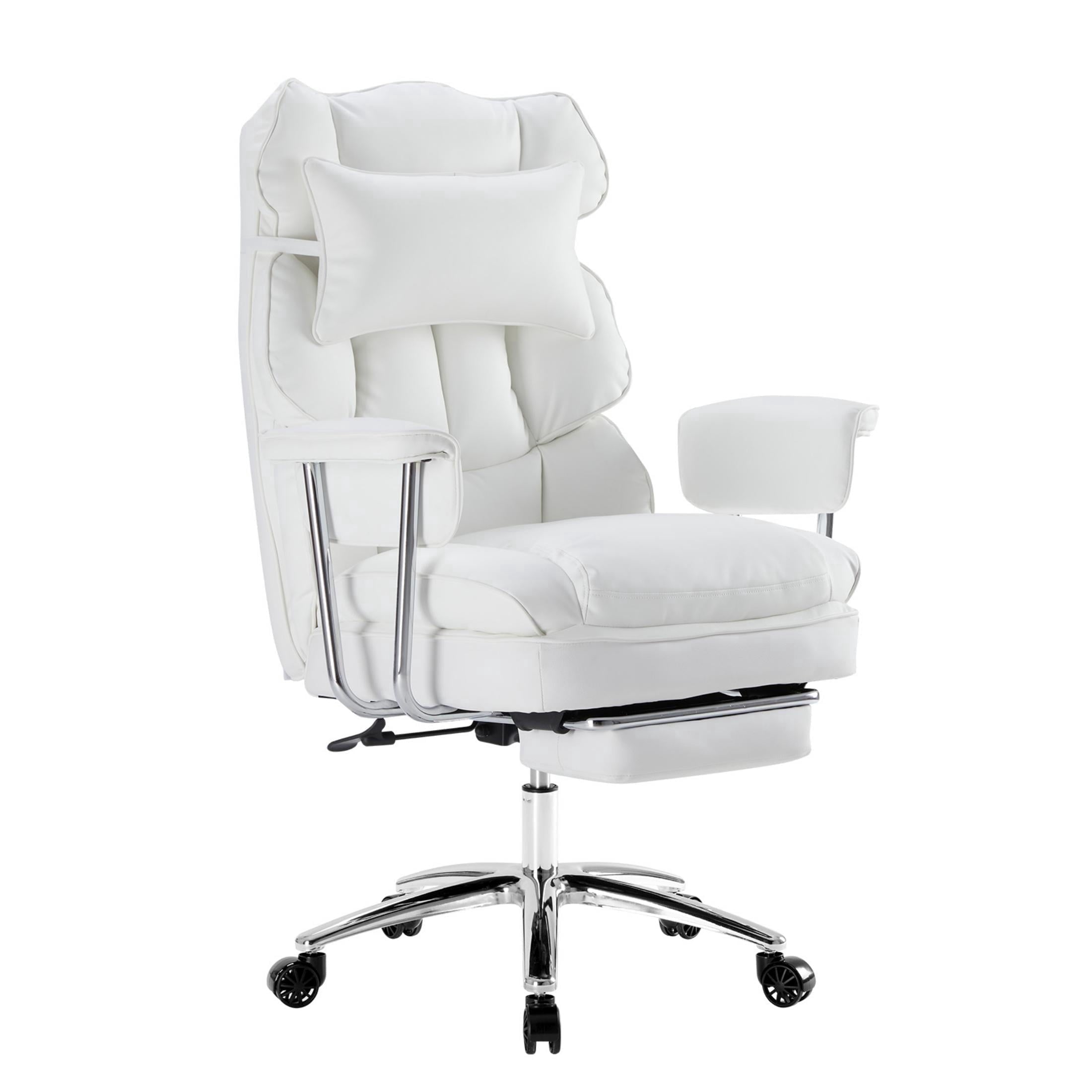 edx Executive Home Office Desk Chair, Ergonomic Big Tall High Back with Footrest & Lumbar Support, Reclining Comfy PU Leather Computer Gaming Chair with Swivel Wheels, Height Adjustable, Black