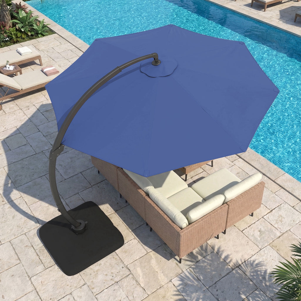 LAZZO 12ft Outdoor Patio Umbrella with Base and Lights, Aluminum Offset Cantilever Umbrella for Pool Deck, Champagne