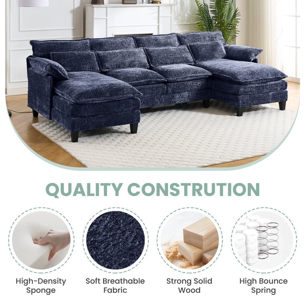 JONPONY109.45 U Shaped Couch,Oversized 4 Seat Sectional with 4 Waist Pillows, Convertible Upholstery Symmetrical Sofá,Sleeper Sofa Couch with Double Chaise Lounge &Memory Foam for Living Room, Beige