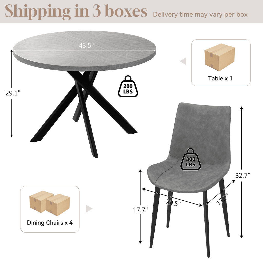 43.5 Round Dining Table for 4, Space Saving Kitchen Table with Metal Legs, Mid Century Modern Dining Table for Dining Living Room Apartment Small Space