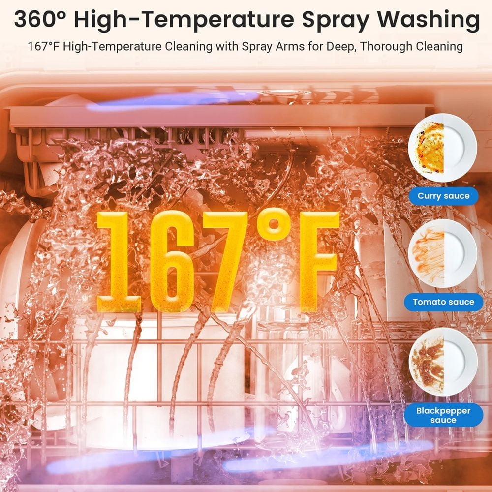 BLITZHOME Smart Wifi Countertop Dishwasher, 9 Programs,5.2L Built-in Water Tank ,3-Spray Arms & 24H Timing,No Installation Needed