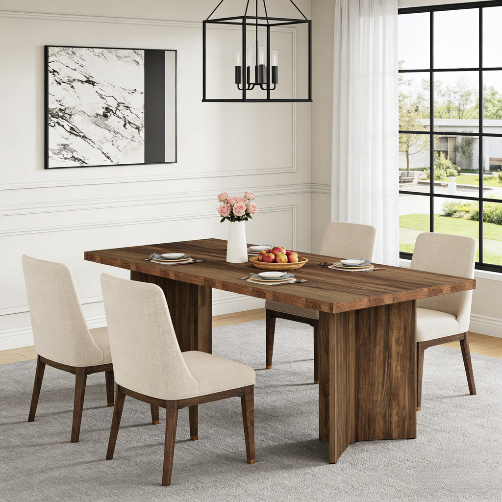 Fnova 63 Rectangular Modern Dining Table, Wooden Modern Kitchen Table for 6 People for Dining Room, Warm Brown (Chairs Not Included)
