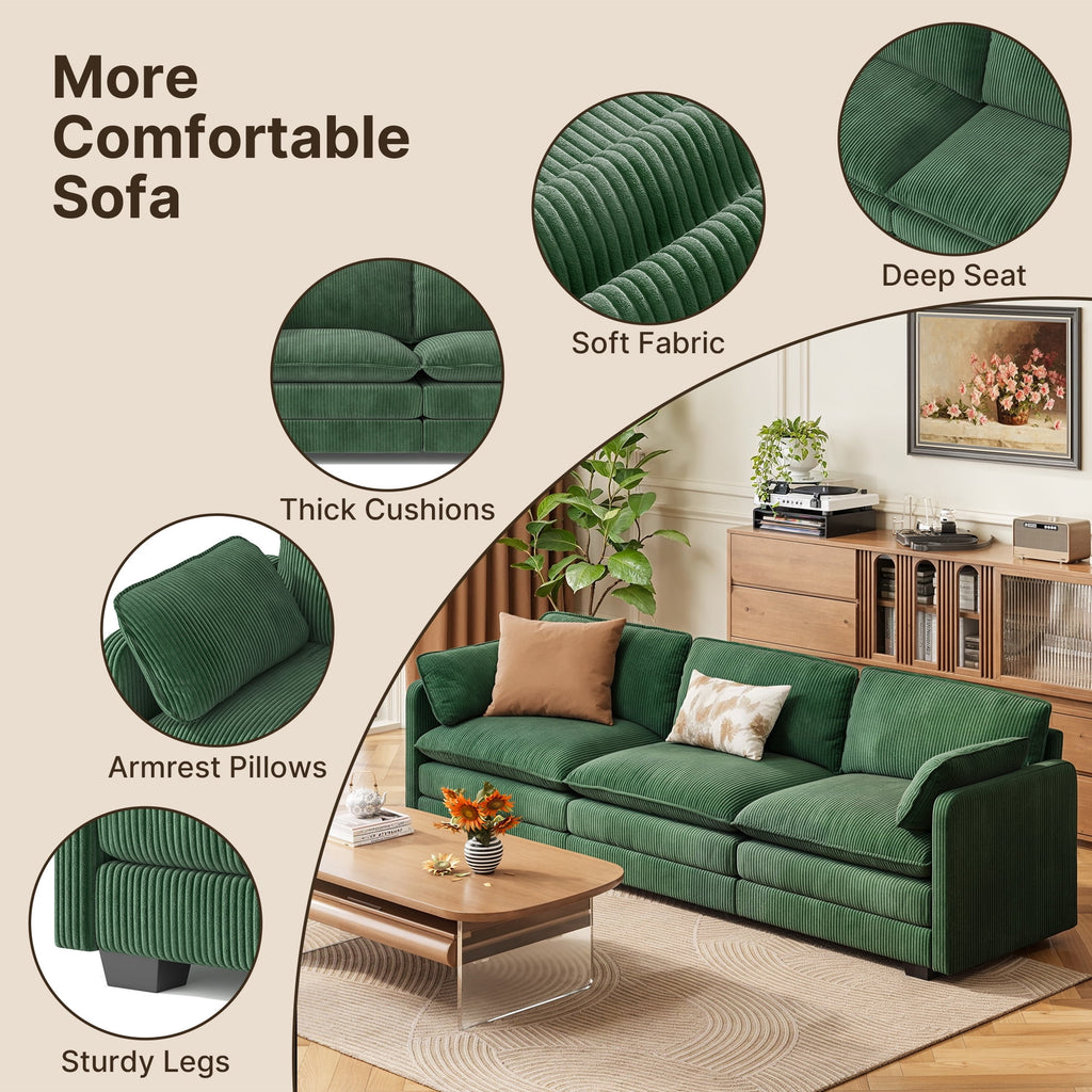 75’’ Cloud Couches for Living Room, Noelse L Shaped Modular Sofa with Deep Seats, 2 Seater Love Seat Couch with Removable Washable Corduroy Fabric for Living Room Bedroom and Apartment, Gray