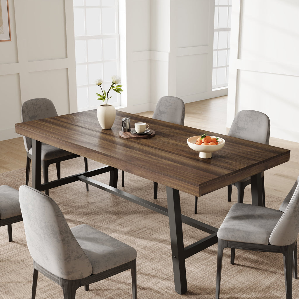 70.87 Inch Long Large Rectangle Dining Table for 6-8 People, Modern Kitchen Dining Room Table with Rustic Wooden Tabletop & Strong Metal frame(Only Gray Walnut Table)