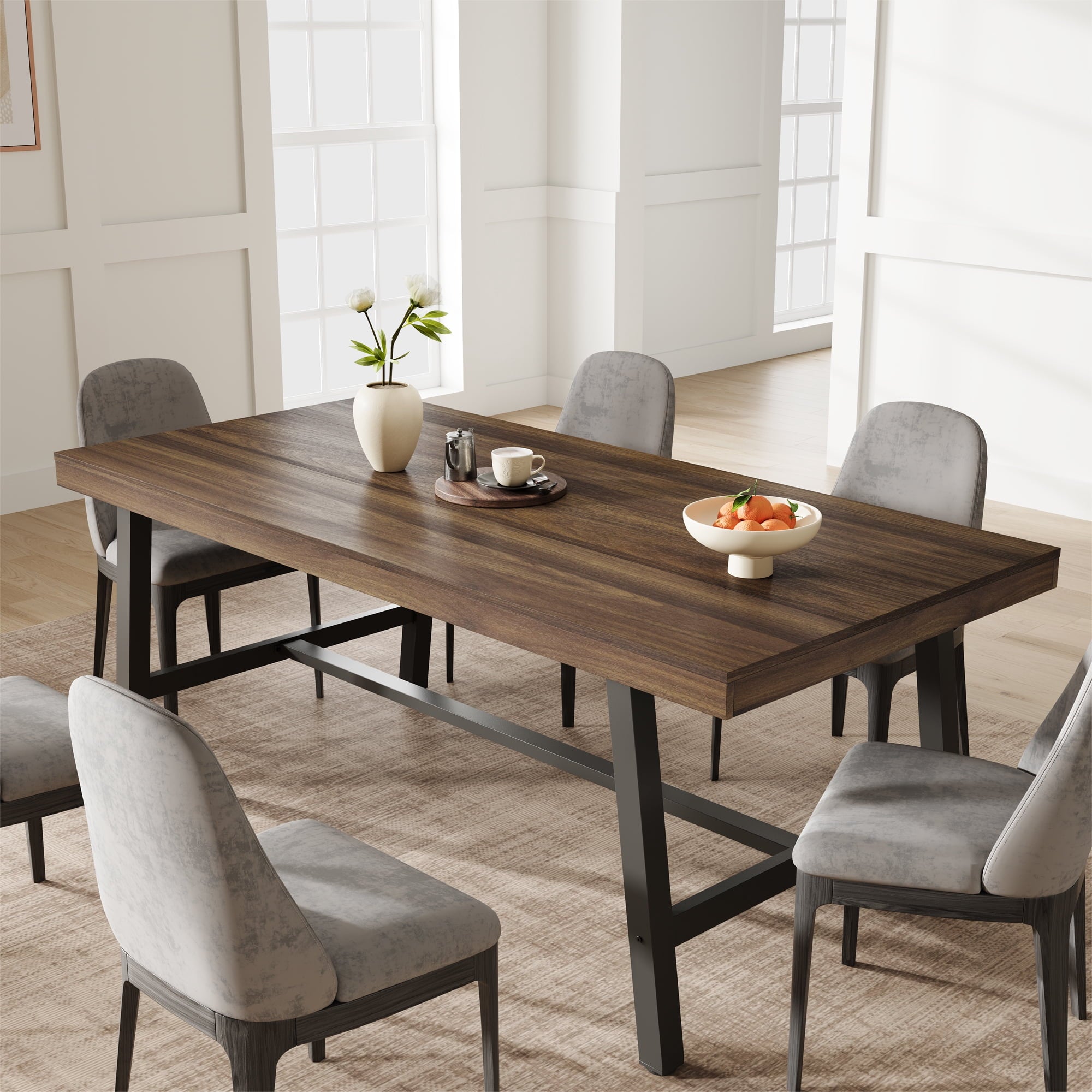 70.87 Inch Long Large Rectangle Dining Table for 6-8 People, Modern Kitchen Dining Room Table with Rustic Wooden Tabletop & Strong Metal frame(Only Gray Walnut Table)