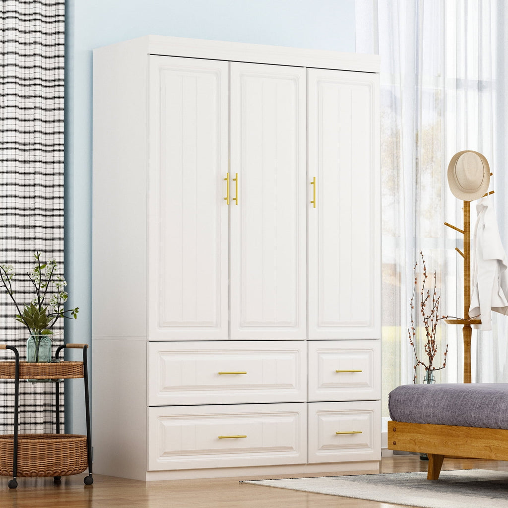OxyLife 2 Door Wardrobe Armoire, White Closet Storage Organizer with Drawers and Shelves