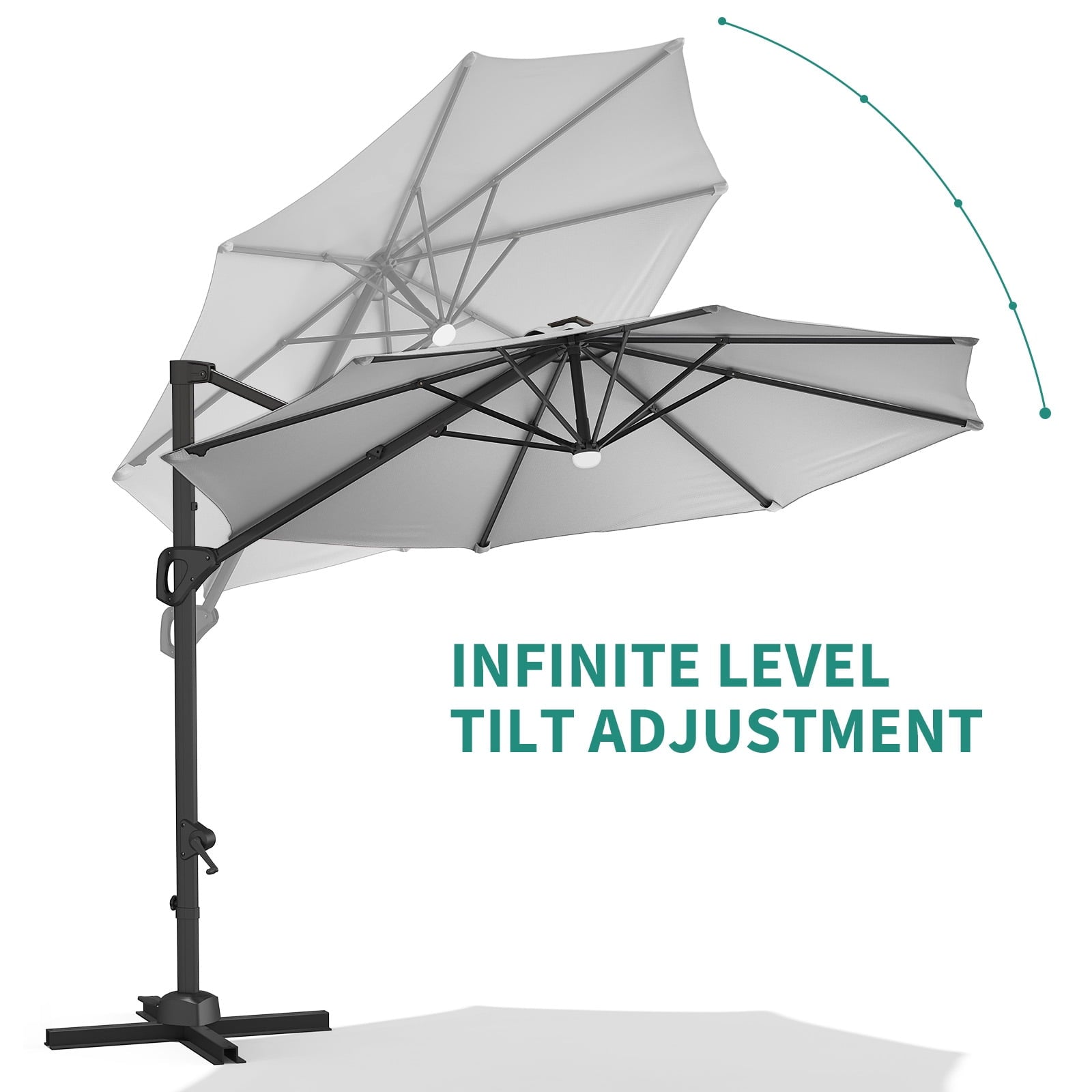360° Rotating Cantilever Patio Umbrella – Heavy-Duty Waterproof Oxford Canopy, Adjustable Tilt, Rust-Proof Aluminum Frame, Easy Crank, Cross Base – Large Sun Shade for Garden, Poolside, Patio – Grey