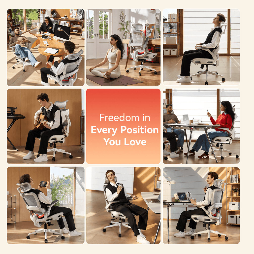 SIHOO B100 Pro Ergonomic Office Chair, Adaptive Elastic Lumbar Desk Chair, 4D Arms & 3D Ultra-Wide Headrest Computer Chair for Teenager, High Back Executive Chair for Home Office & Gaming, White