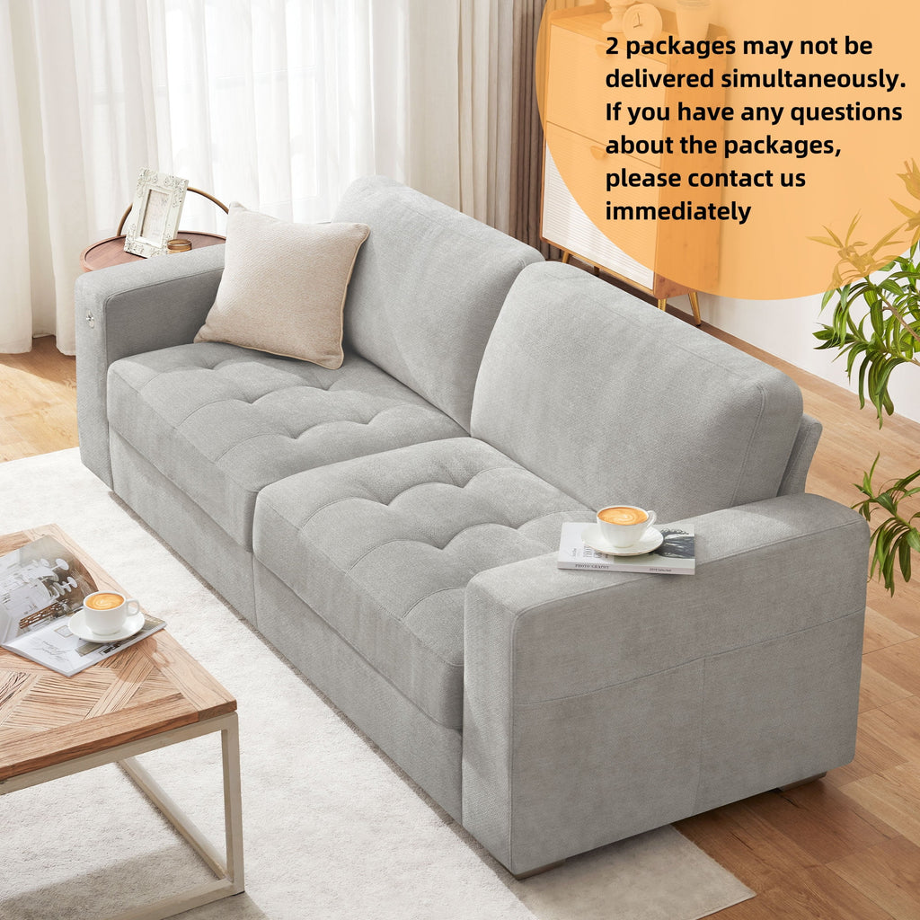 Bedluxury 89 Deep Sofa Couch with USB/Type-C Charging, Storage Pocket & Wide Armrest, Removable Cover, Seats 3 Adults, Chenille Beige