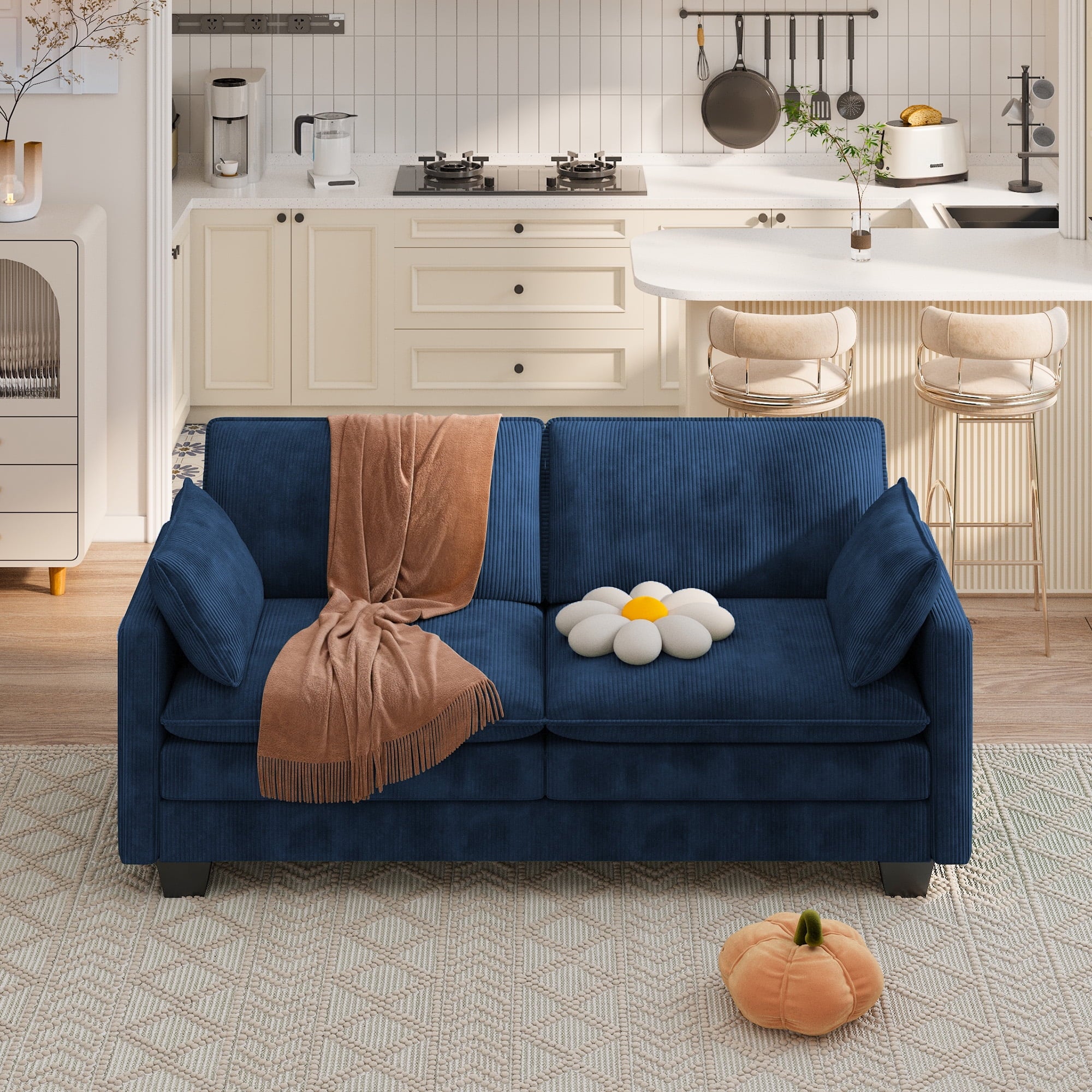 75’’ Cloud Couches for Living Room, Noelse L Shaped Modular Sofa with Deep Seats, 2 Seater Love Seat Couch with Removable Washable Corduroy Fabric for Living Room Bedroom and Apartment, Gray