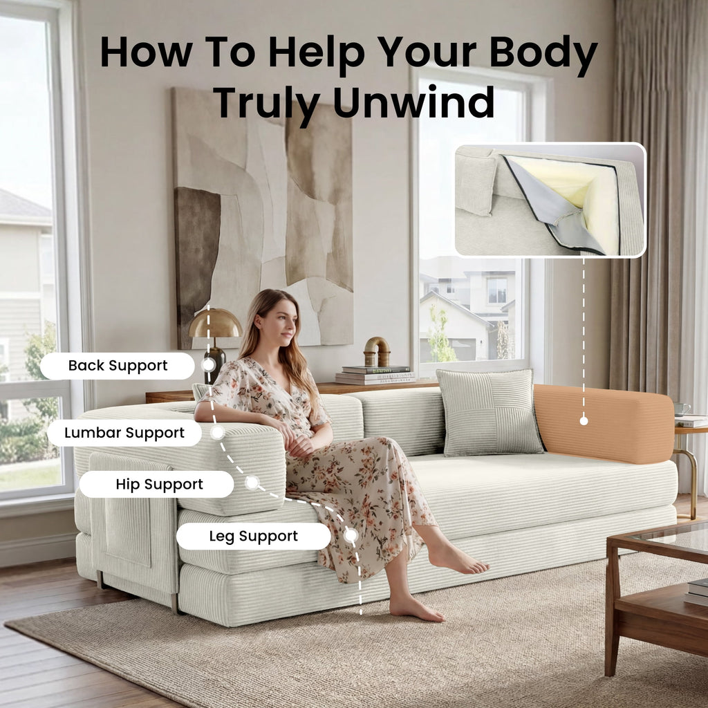 BELHOME 5-in-1 Convertible Sofa Bed, 78.8 Sleeper Sofa Boneless Couch with Side Pockets, Folding Floor Sofa Compression Sofa for Living Rooms No Assembly Required