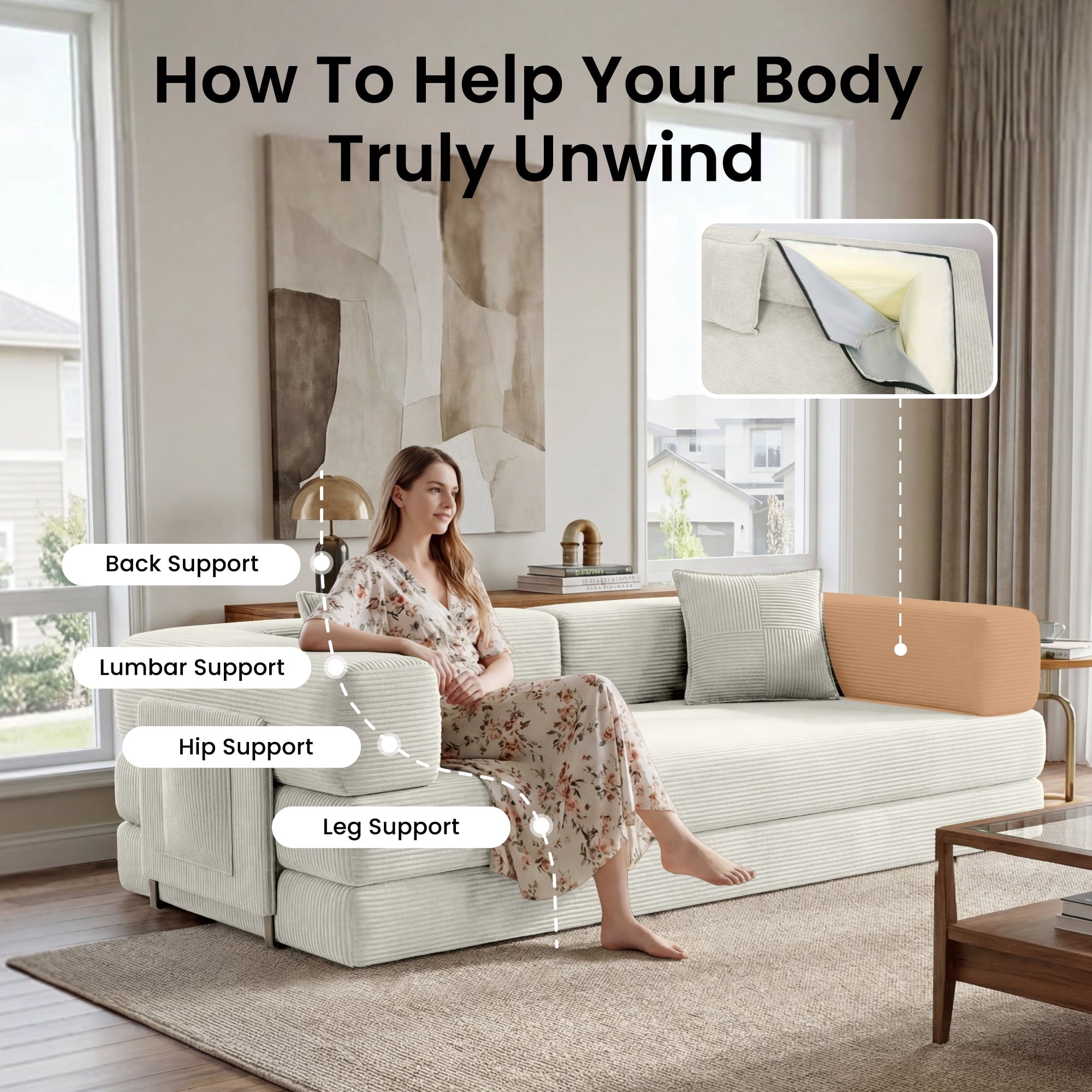 BELHOME 5-in-1 Convertible Sofa Bed, 78.8 Sleeper Sofa Boneless Couch with Side Pockets, Folding Floor Sofa Compression Sofa for Living Rooms No Assembly Required
