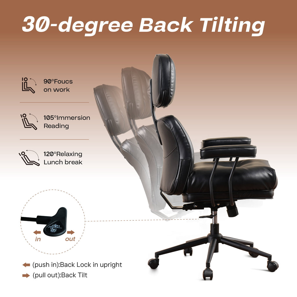 Toject Ergonomic Office Chair, High Back Big Comfy Home Office Chair with Lumbar Support, Mid-Century Modern Computer Executive Office Chair, Brown