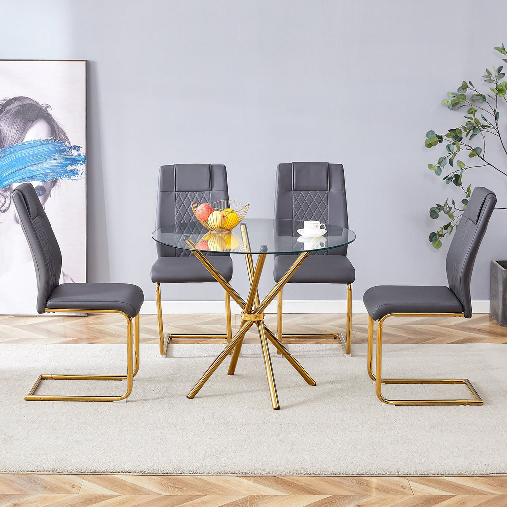 LUFTUT 36.6 Round Glass Dining Table, Modern Gold Base Kitchen Table, Small Space Bistro Table, Clear Tempered Glass Top for Apartmen