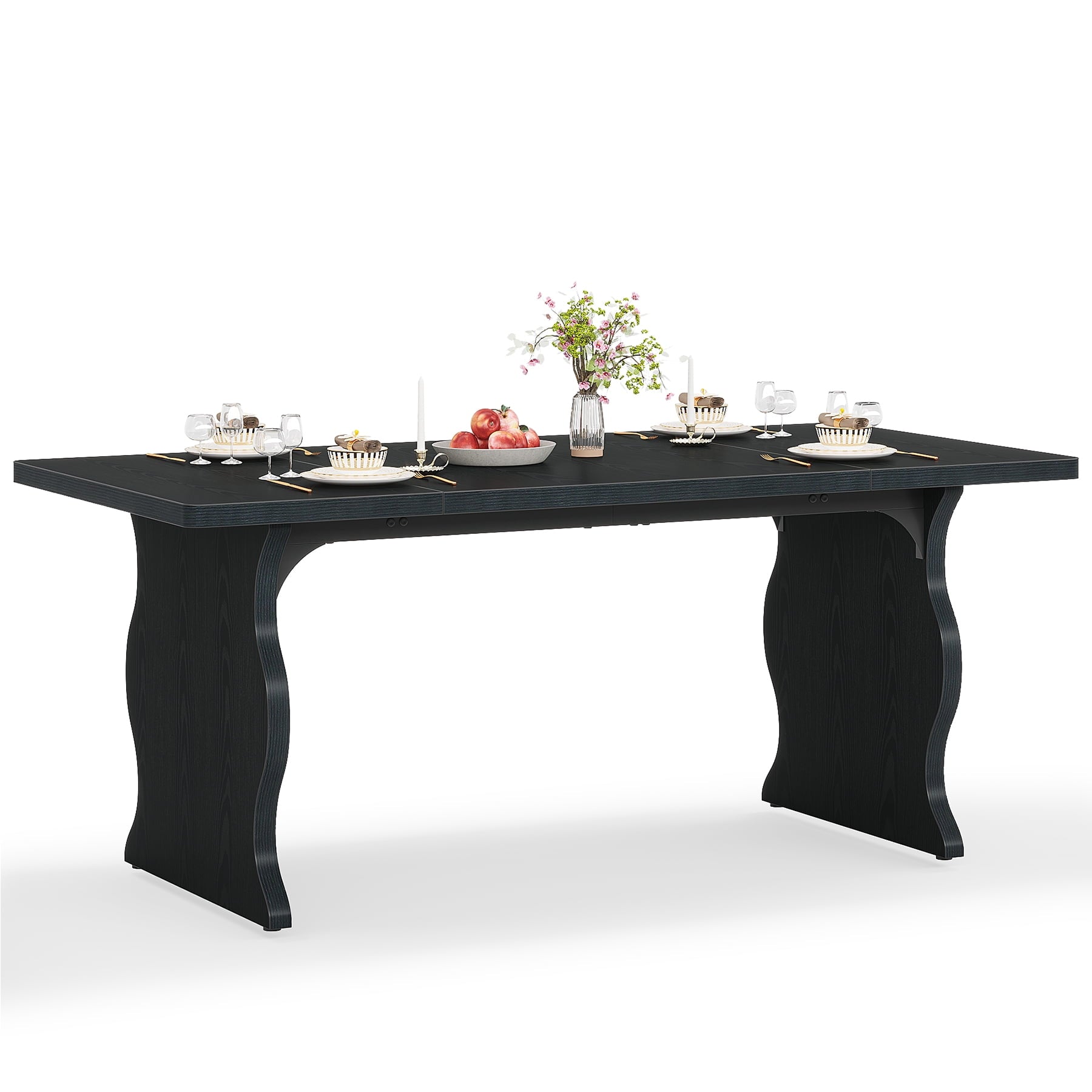 Fnova 63'' Rectangular Dining Table for 4-6 People, Farmhouse Dinner Table, for Dining Room, Kitchen, Office & Conference Use