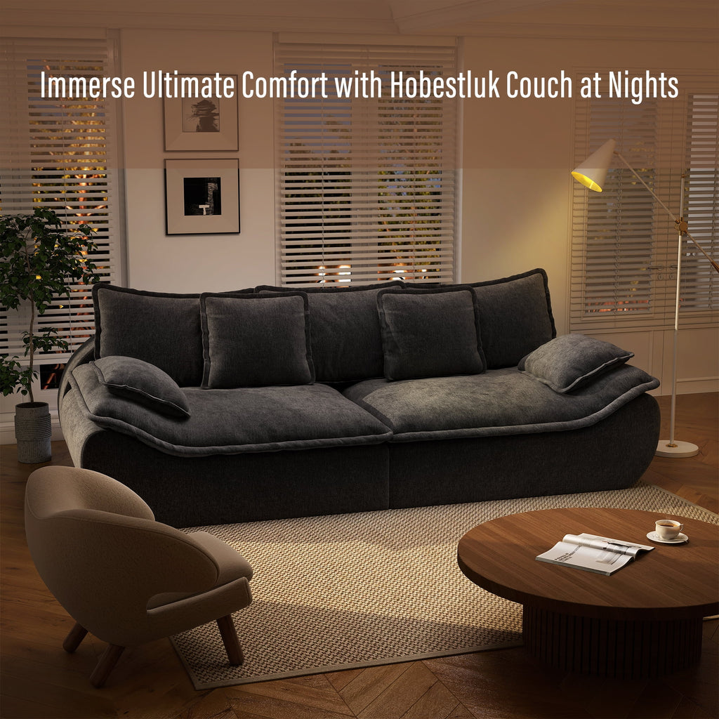 2-Seater Modular Sectional Sofa, Comfy Loveseat with Throw, Deep Seat Memory Foam Small Couches for Small Space, Living Room Apartment, Dark Grey