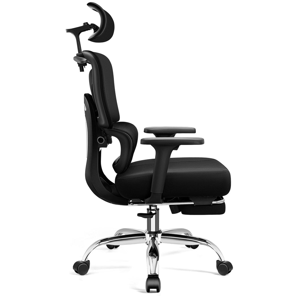 COOLHUT Ergonomic Mesh Office Chair with Footrest, Big and Tall Computer Desk Chair with Adjustable Lumbar Support, Headrest and Armrest, High Back Home Office Chair for Workspace, 300LBS, Black