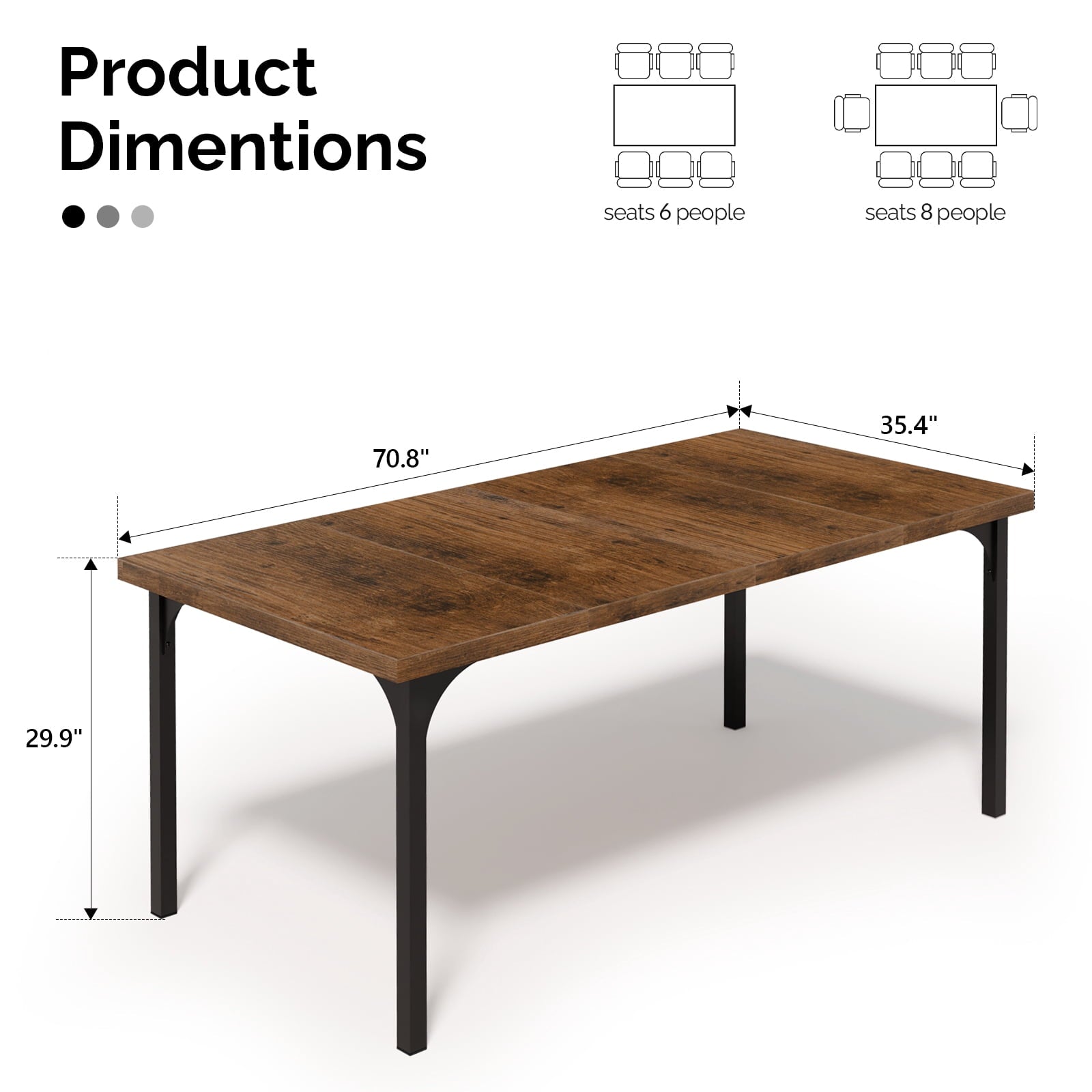 Ktaxon 70.8 Dining Table for 6~8, Farmhouse Kitchen Table Large Rectangle Dinner Table for Home, Dining Room, Kitchen, Brown