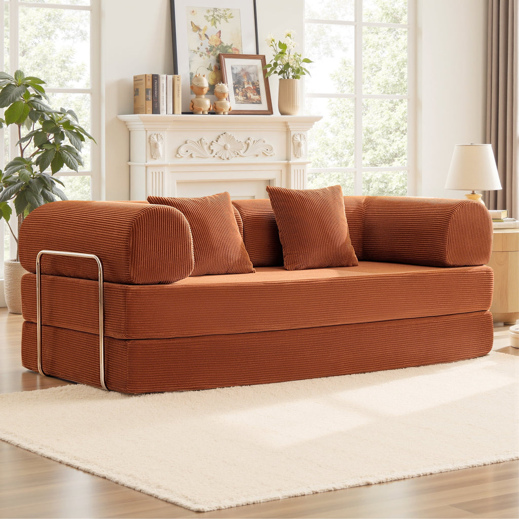 COOLHUT 63 W Combination Sofa, High Rebound Density Foam Sofa Couch, Two Forms Floor Couch Three Seats Sofa Bed for Living Room, Bedroom, Green
