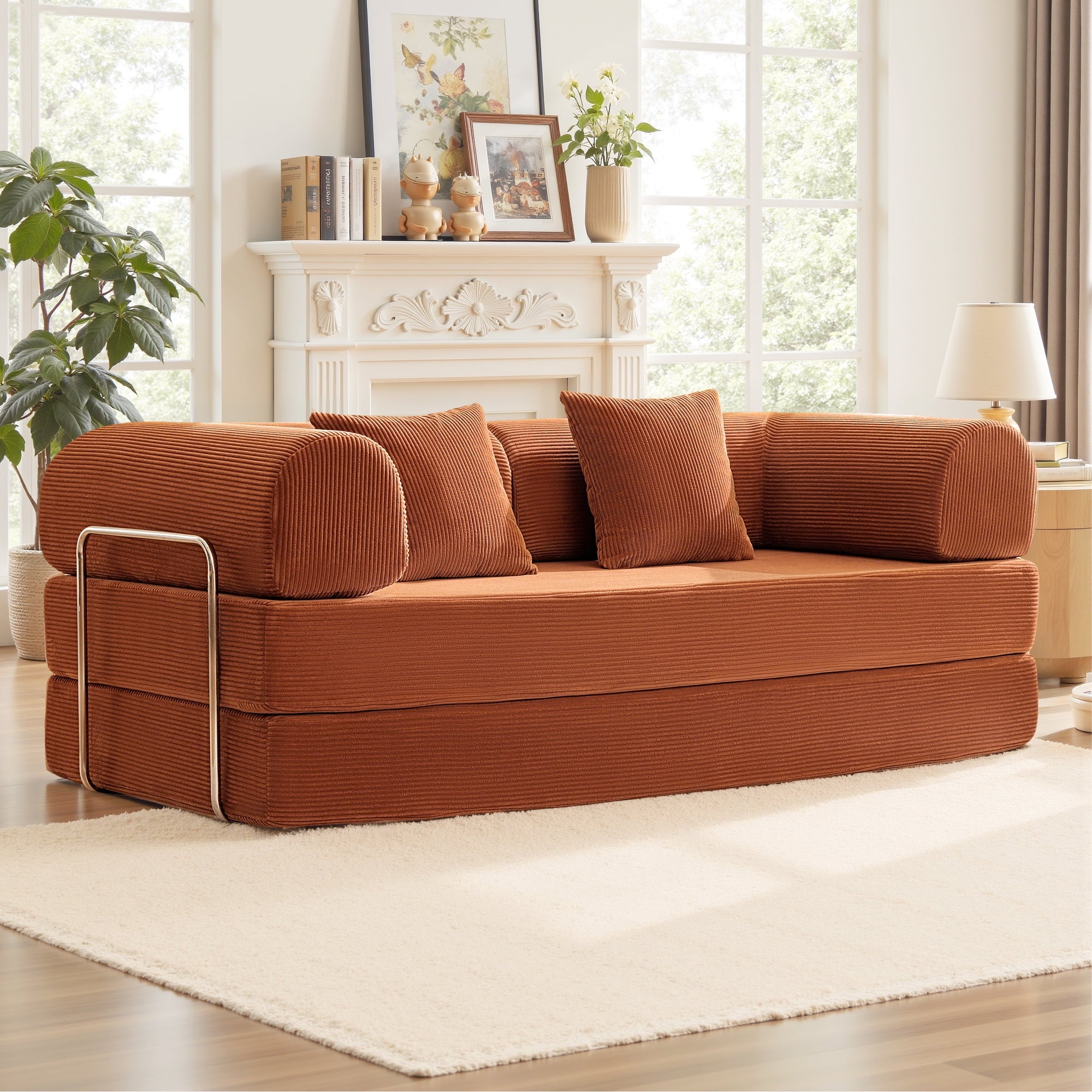 COOLHUT 63 W Combination Sofa, High Rebound Density Foam Sofa Couch, Two Forms Floor Couch Three Seats Sofa Bed for Living Room, Bedroom, Green