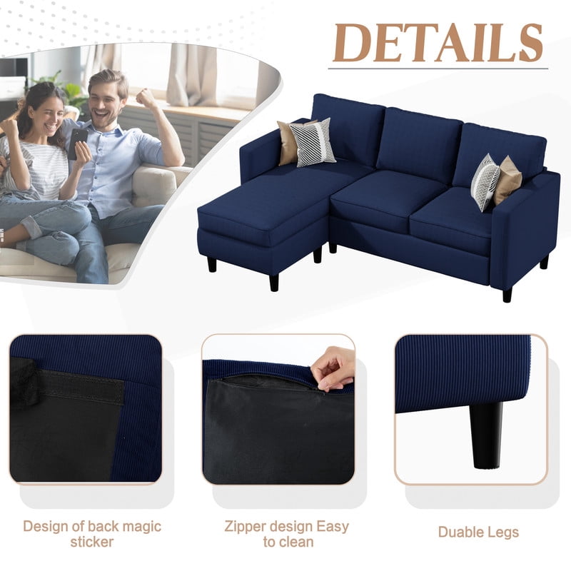 Walsunny 73.6 Convertible Sectional Sofa Couch, L-Shaped 3-Seat Sofa Couch with Reversible Chaise for Small Space,Dark Gray