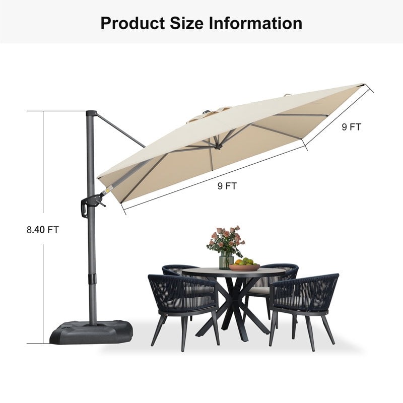 PURPLE LEAF OUTDOOR 10x13 FT Extra Large Rectangle Cantilever Umbrella with Base - 360° Rotating Heavy-Duty Aluminum Frame, Waterproof Graphite Grey Patio Sunshade for Oversized Pool Deck & Backyard