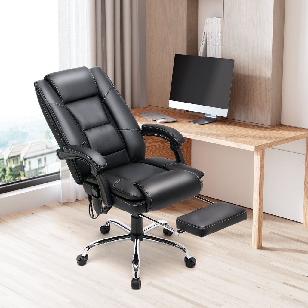HOMREST Ergonomic Office Chair with 6-Point Massage & Heating, Adjustable Executive Desk Chair with Retractable Footrest, PU Leather Home Office Desk Chair for Home & Office (Black)