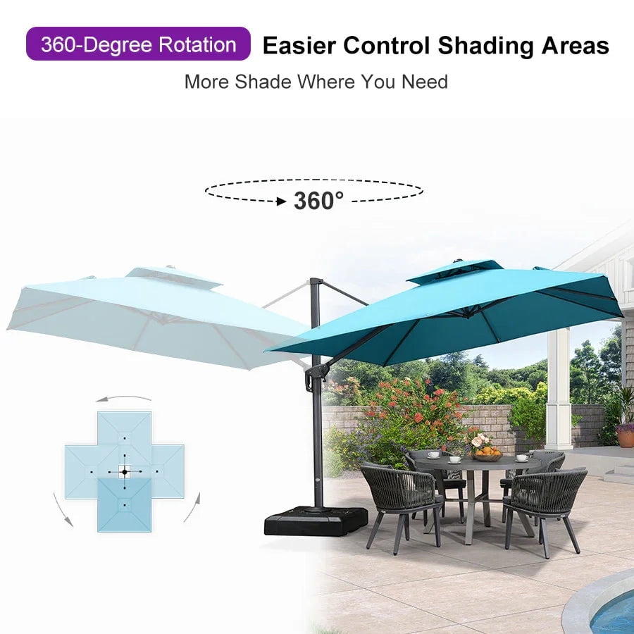 PURPLE LEAF Cantilever Umbrellas 12FT Square Large Patio Umbrella Offset Umbrella with 360°Rotation Tilting And Hanging Double Top, Grey