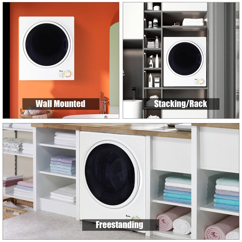 Tcbosik ZOKOP 1.6 cuft Compact Portable Household Clothes Dryer, 120V Stainless Steel Drum Dryer for Apartments, Home, Dorm, MECHANICAL Control and ETL Certification, Black & White