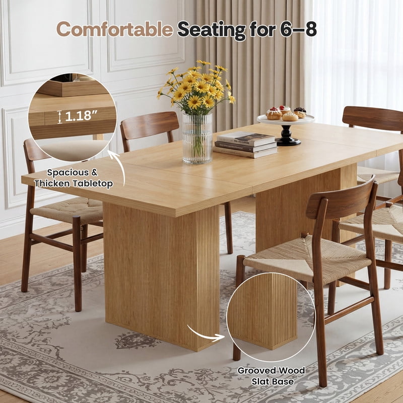 Hawsaiy Dining Table Set for 4, 78 Farmhouse Dining Table with 4 Upholstered Dining Chairs, Large Kitchen Table Set with Modern Shell Back Chairs & Metal Legs for Dining Room(Walnut + Black)