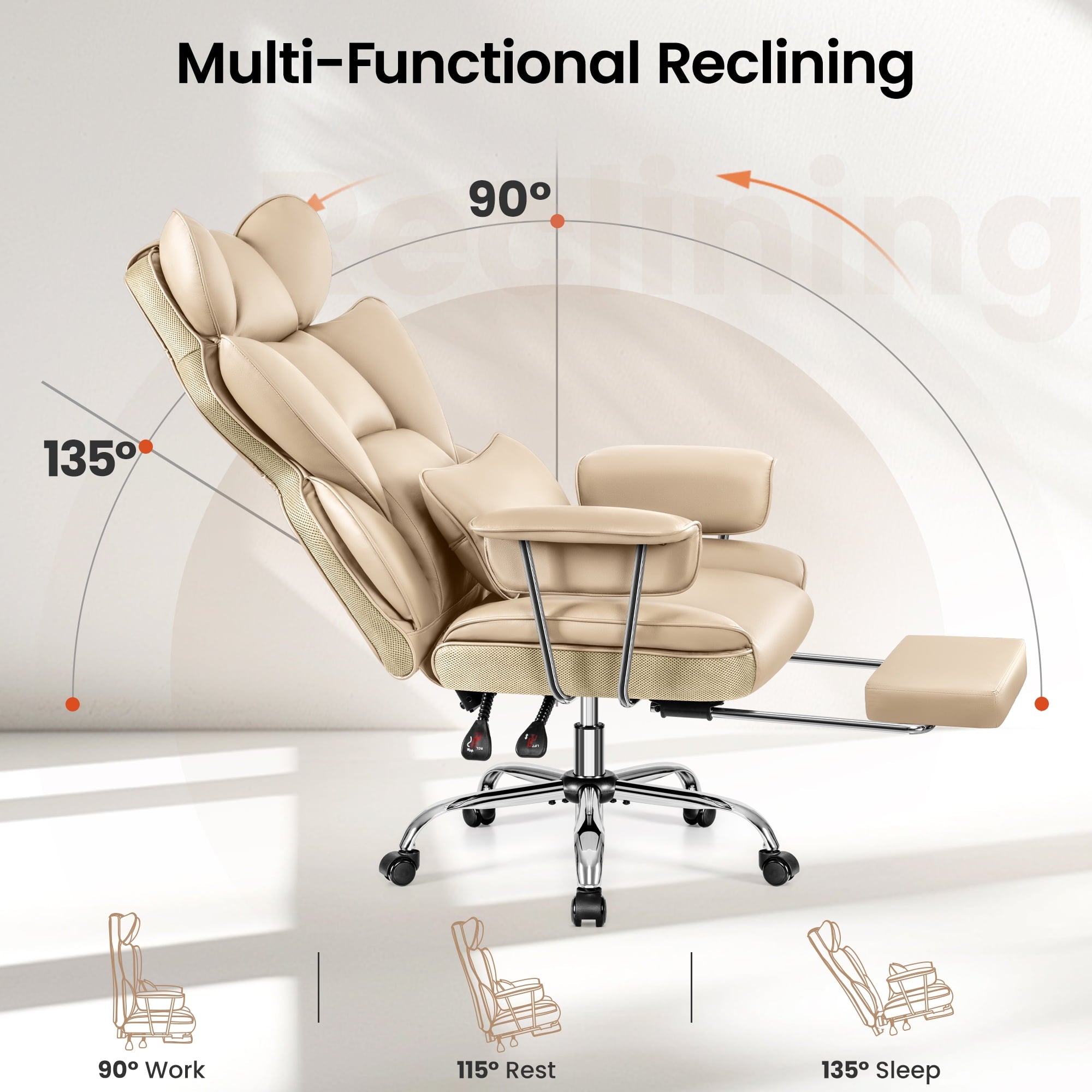 Primy High Back Office Chair, Big and Tall PU Leather Executive Chair with Footrest – Ergonomic Reclining Computer Desk Chair, High-Density Foam, Heavy Duty Swivel Rolling Chair, Black