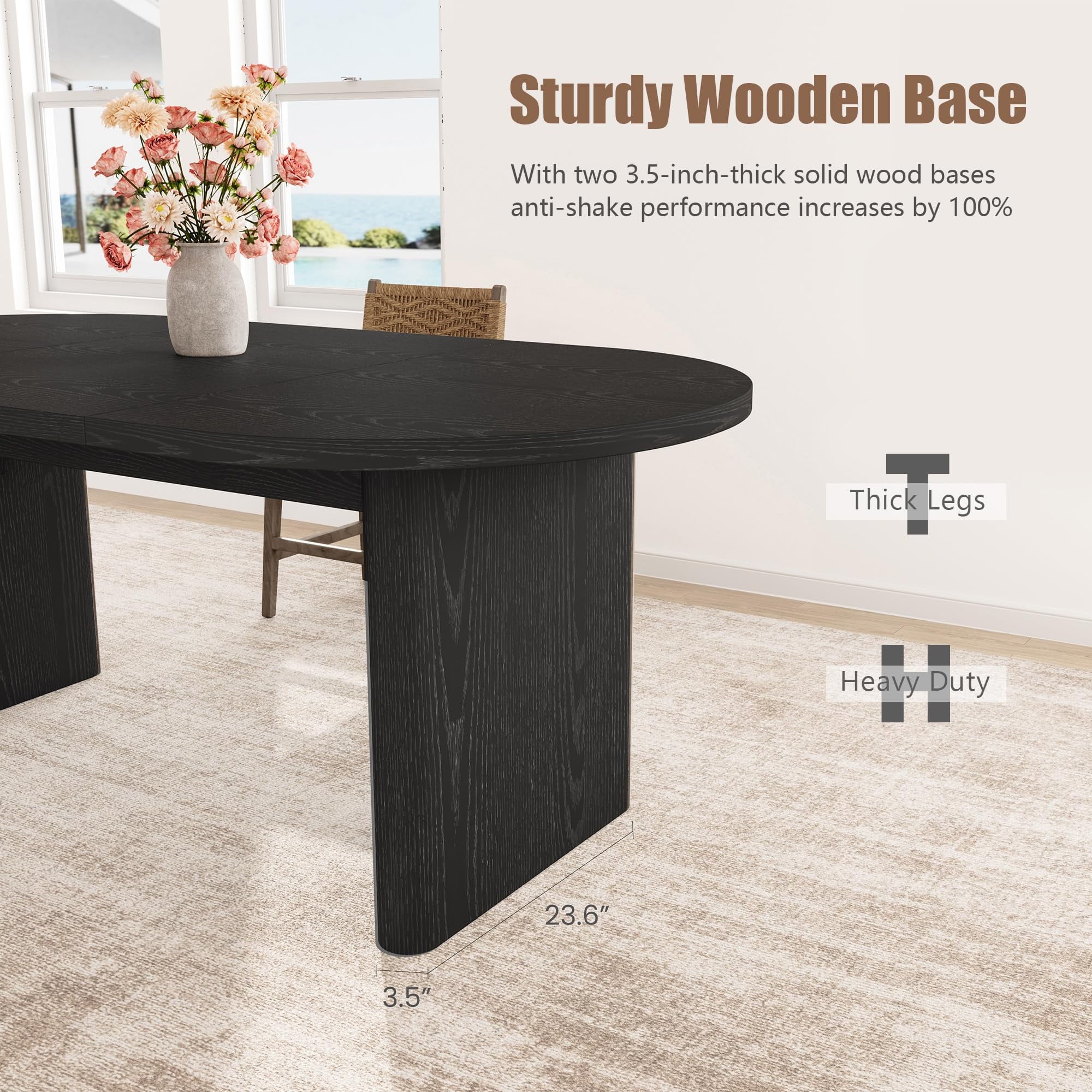 70.8 Inch Oval Farmhouse Dining Table for 6-8 People, Long Large Kitchen Table with Thick Sturdy Wooden Base-Natural