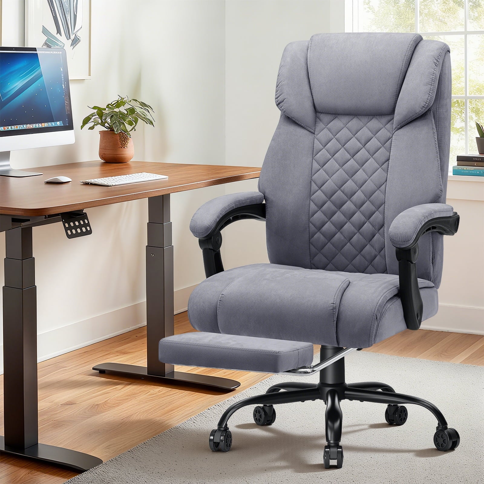 Hoffree Massage Office Chair 400LBS Executive Office Chair Massage and Footrest Big and Tall Office Chair with Heated Lumbar Support, Ergonomic Computer Desk Chair Reclining High Back Leather Office
